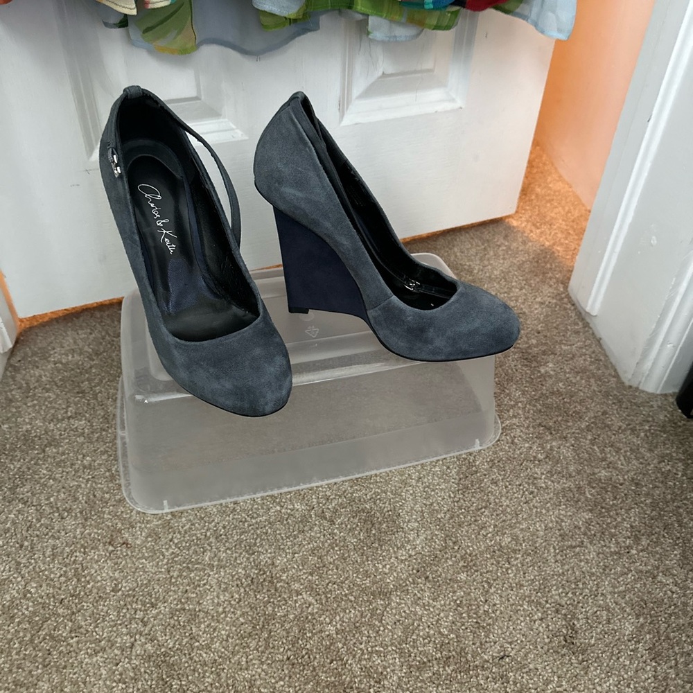 Charles and Keith Women's Charcoal Wedge Shoes